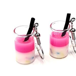 Hot Pink and White Boba Earrings